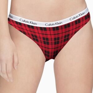 * Calvin Klein Womens Carousel Bikini Panty Signature Logo Red/Black Plaid Small